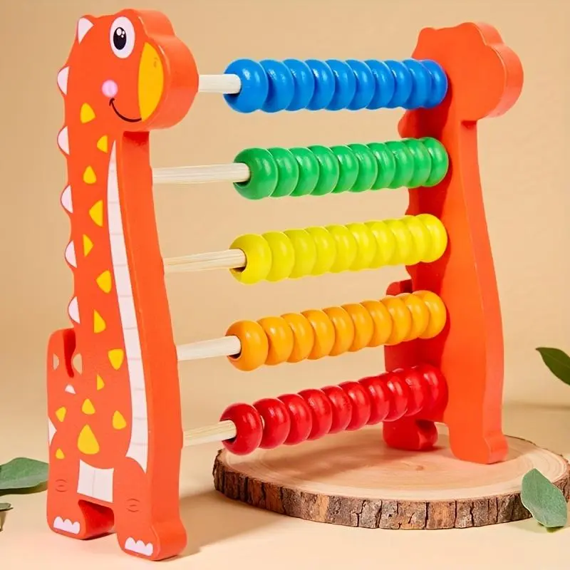 Dinosaur Rabbit Math Abacus - 5-Level Wooden Counting Toy with Color-Coded Beads, Educational Math Learning Tool for Preschoolers, Ideal for Counting, Addition, Subtraction Skills