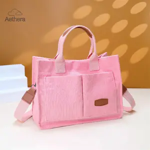 New Fashion Women’s Corduroy Tote Bag, Large Capacity Multi-Pocket Handbag with Shoulder & Crossbody Strap, Casual Versatile Daily Bag for Work, School, Commute & Travel, Stylish All-Match Purse