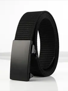 Nylon Canvas Woven Belt, Toothless Automatic Buckle, Men's Casual Belt for Jeans