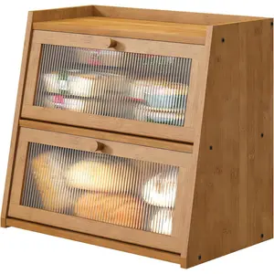 Bread Box, Double Layer Bread Box for Kitchen Counter,   Large Capacity Bread Storage Bin with  Wavy Door Panel