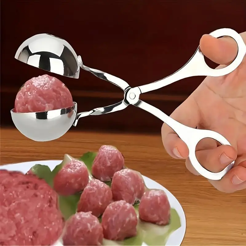 1pc Stainless Steel Meatball Maker, with Long Handle - Non-Stick, Great for Home And Restaurant Kitchen, Perfect for Meatballs, Fish Balls, Etc., Kitchen Meatball Tool | Ergonomic Design | Durable Kitchen Utensils