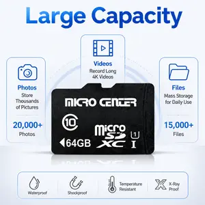 Micro SD Card 64GB 1 Pack , Memory Card for Older Camera, Phone, PDA, 3D Printer  - Suitable for Laptop,Black