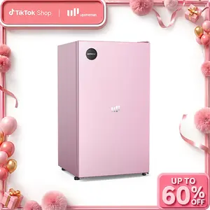 Upstreman mini fridges 3.2 Cu.Ft Sleek Stainless Steel pink mini fridge Energy Star Certified Adjustable Temperature Thermostat Reversible Door Compact pink Refrigerator for Office Bedroom Dorm CR32 College drink fridge skincare fridge beverage cooler tik