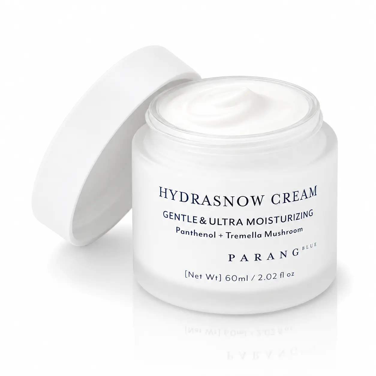 Parang Blue Hydrasnow Cream, Gentle Lightweight Facial Moisturizer for Sensitive Skin with Panthenol & Tremella Mushroom, Silky & Vegan, 2.02 fl oz, Moisturizing, Hydrating, Oily, Acne Prone, Moisturizers & Mists, Fragrance Free, Cruelty Free