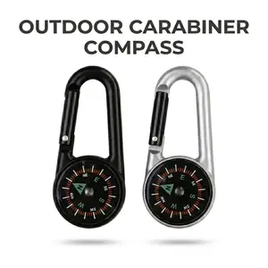 Compass Keychain - Metal Carabiner Clip Navigation Tool - for Backpacking, Hiking, Camping & Everyday Use - Father's Day Gifts for Dad - Cool Survival Gift for Men, Women & Hikers - Black/Sliver