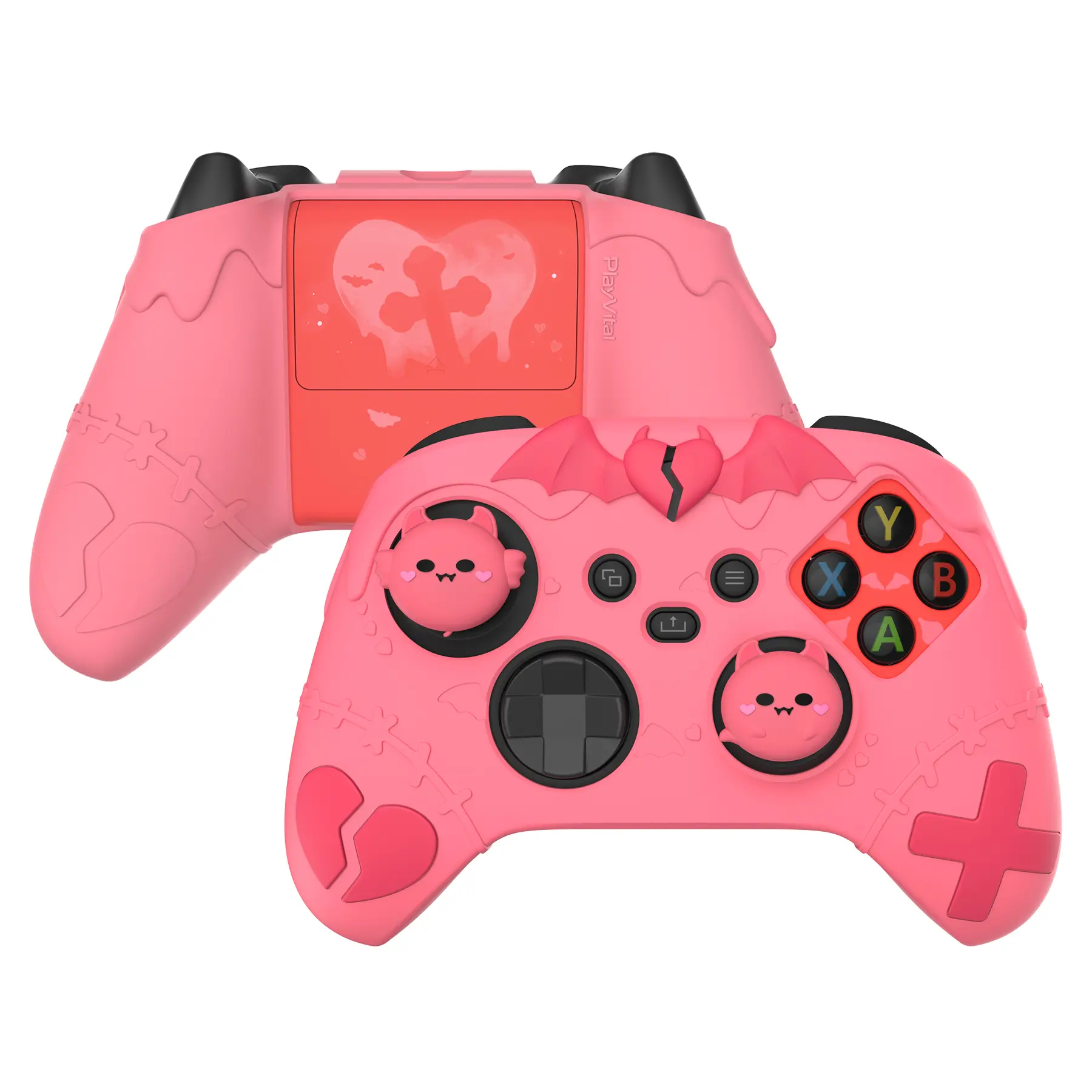PlayVital Gothic Imp Series Peach Pink Cute Silicone Skin Protective Silicone Case for Xbox Series X & S Controller, for PS5 Controller, Compatible with ps5 Charging Station