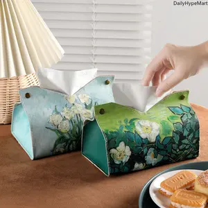 Under the moon white rose oil painting tissue box light luxury living room home desktop paper box high-end car paper box