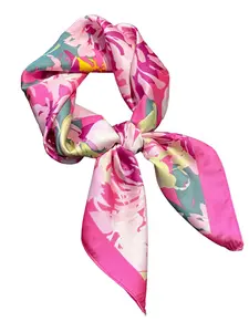 Mother's Day Gift Ditsy Floral Print Square Scarf, Fashionable Soft Satin Boho Style Scarf for Women, Casual Versatile Scarf for All Seasons, Fashion Accessories for Daily Wear