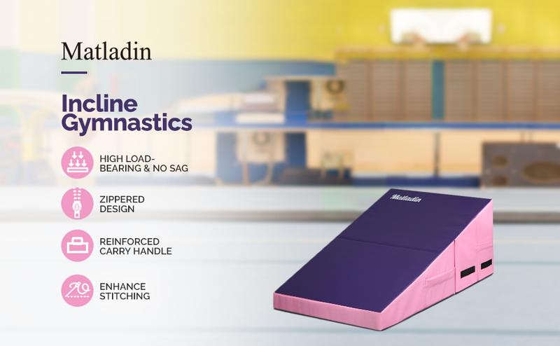 Matladin Incline Gymnastics Mat - Folding Wedge Mat for Kids & Girls, Waterproof PU Cover, Durable EPE Foam, Reinforced Stitching, Commercial Grade Construction, Ideal for Indoor & Outdoor Use - Jump Training