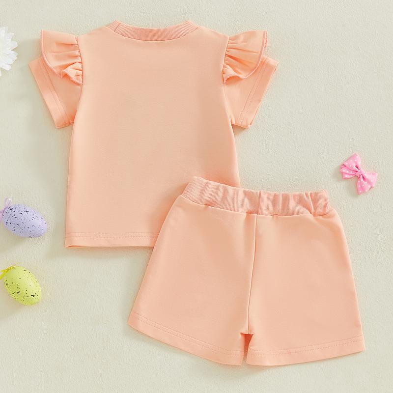 Toddler Baby Little Girl Easter Outfits Letter Embroidery Short Sleeve T-Shirt with Shorts 2 Pcs Set 0-5 Years