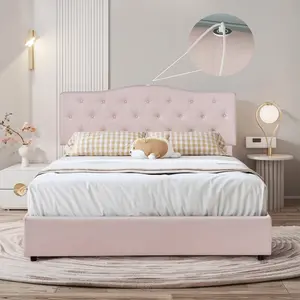 VECELO Queen Full Size Platform Bed Frame with 4 Storage Drawers,Fabric Upholstered Headboard and Wooden Slats Support,Built-in USB and Type C Ports, No Box Spring Needed,Easy Assembly