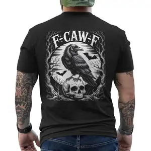 FEEGO Black Crow, F-Caw-F Funny Black Bird moon Gothic Adult Humor ON BACK T-Shirt USA menswear graphic  men gifts Y2K Streetwear Graphic Tee