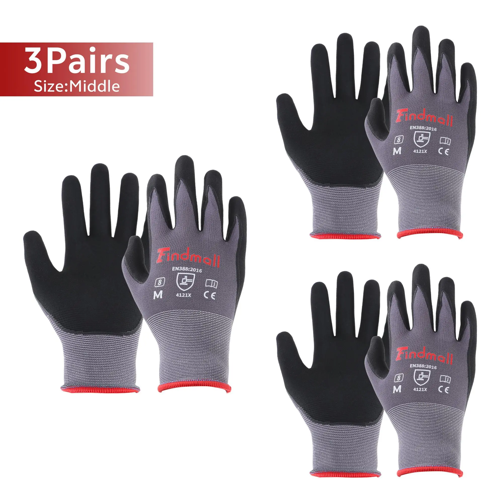 3 Pairs Middle Work Gloves