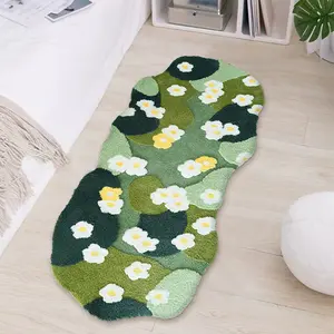 Nordic 3D Lawn Moss Rugs Carpet Fluffy Green Forest Irregular Floor Mat Soft Three-Dimensional Flocking Bedroom Rug Flocked Green Plush Bedroom Rug