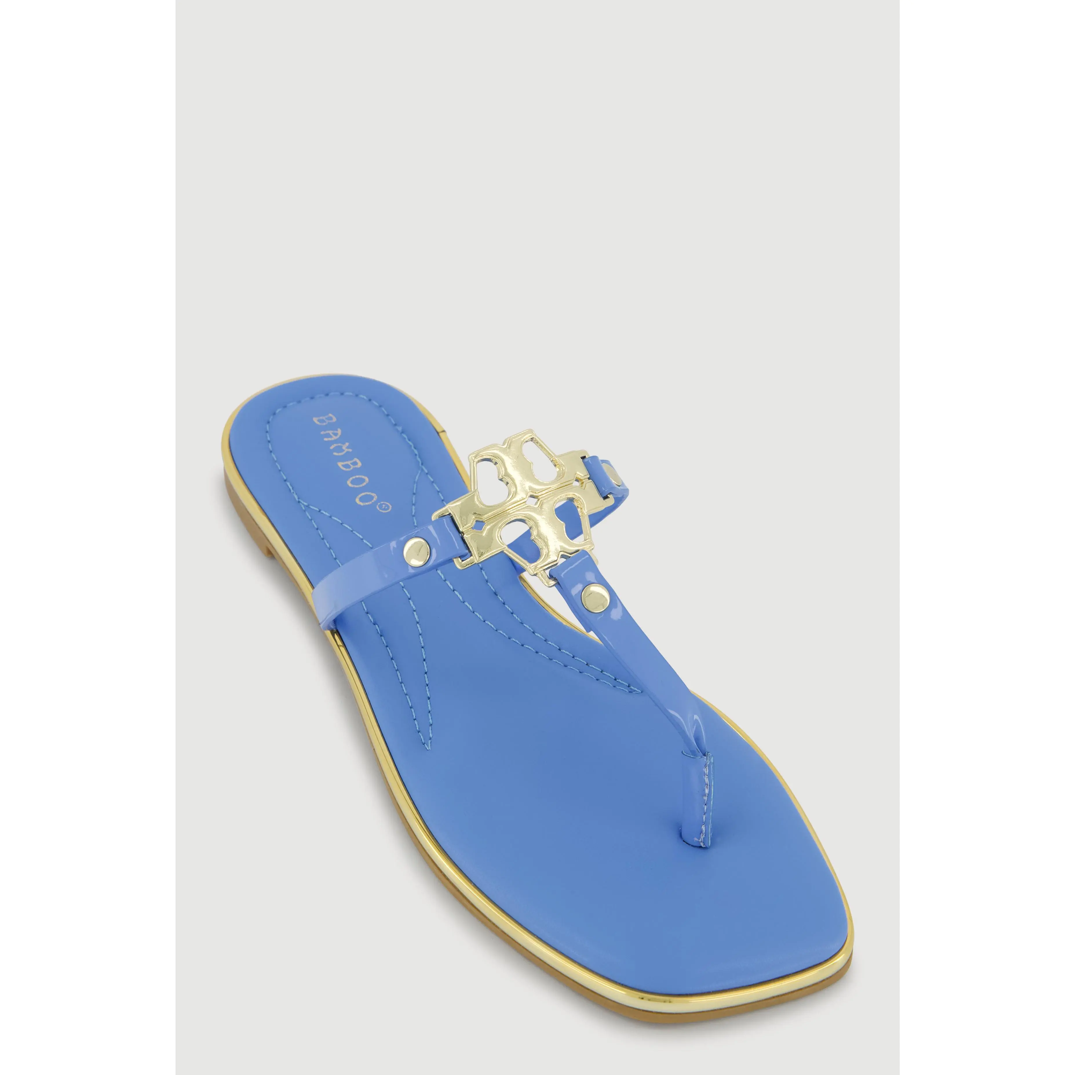 Metallic Pendant Faux Leather Thong Sandals