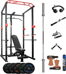 Multi-functional Power Cage Home Adjustable Pullup Squat Rack 1000Lbs Capacity