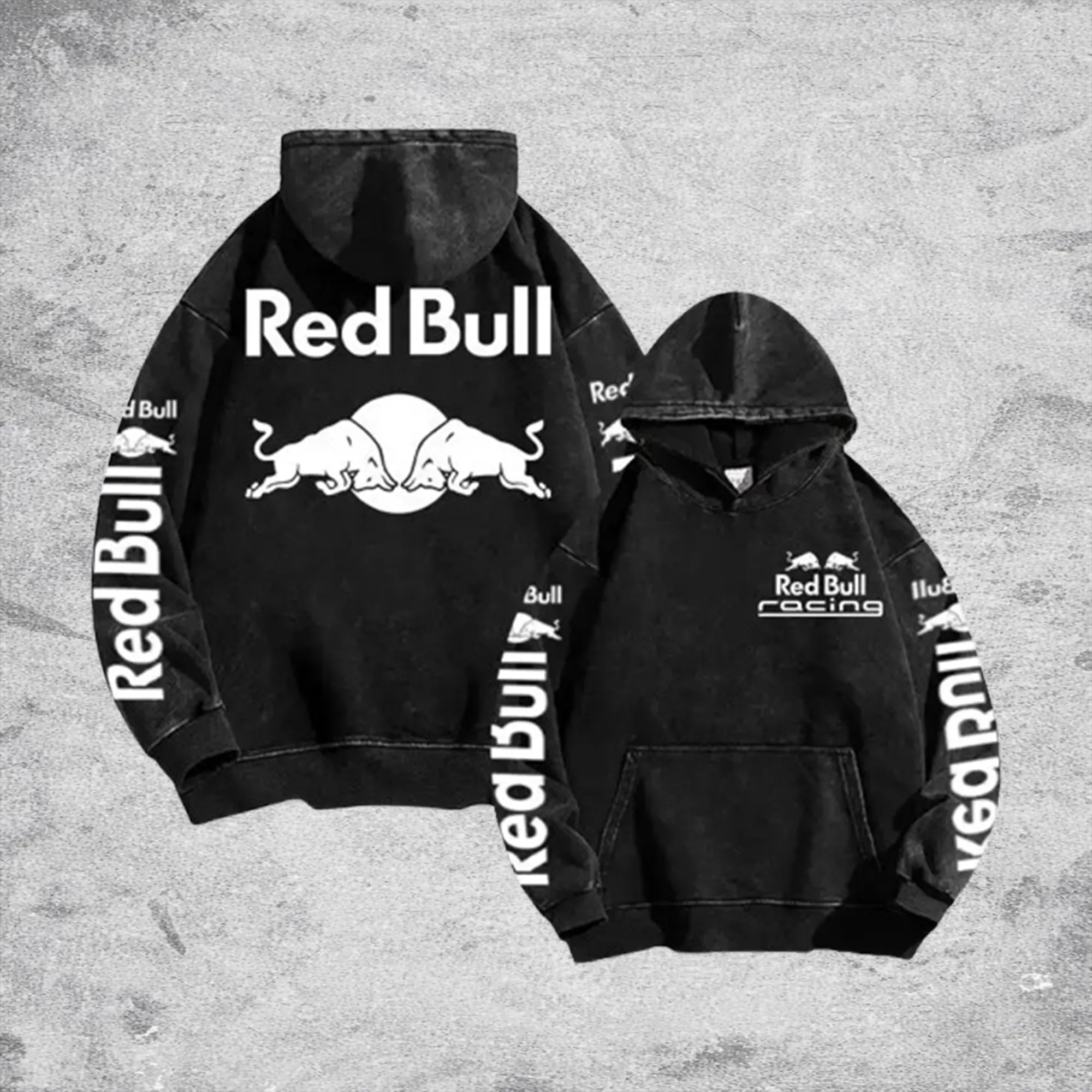 Black White Racing Redbull Retro Unisex Washed Hoodie Hoodie Motor World Champion Enthusiast Apparel Streetwear Helmet Racing Team Super Motorsports Clothing Riders Motocross Off-Road Dirt Bike Fan Gear Cotton For Motor Fan