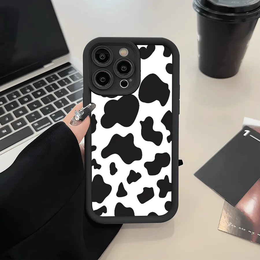 Women's Cow Skin Pattern Shockproof Silicone TPU Bumper Casing for iPhone 17 Pro Max Plus Air, 16, 15, 14, 13, 12, 11 - Smartphone Handheld Wireless Devices Drop Protection Cellphone Cover Gift, Accessories