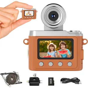 Digital Camera, Retro CCD Camera 1080P Flip the Lens Digital Camcorder with 32GB Card & 3-in-1 Card Reader, Portable  Camera for , Beginner, Travel, Party and Vlog(Brown)