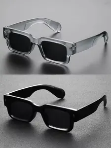 2-pack retro square sunglasses with UV400 protection, perfect for men and women. Y2K style in black & translucent frames, ideal for travel, beach days, and streetwear. Stylish and protective unisex simple style sunglass