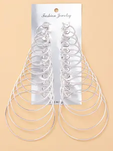 12 Pairs/Set Multiple Size Fashionable Hoop Earrings, Daily Wear Jewelry Set for Women, Girl's Temperament All-match Accessory