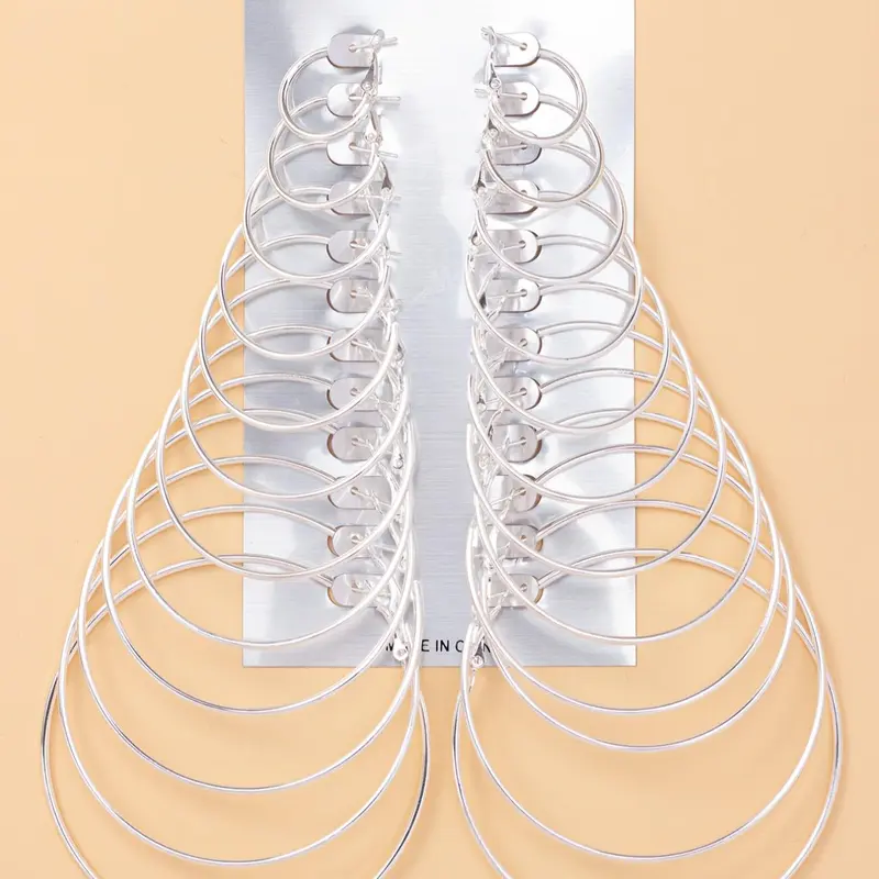 12 Pairs Multiple Size Fashionable Hoop Earrings, Versatile Daily Jewelry for Women and Girls