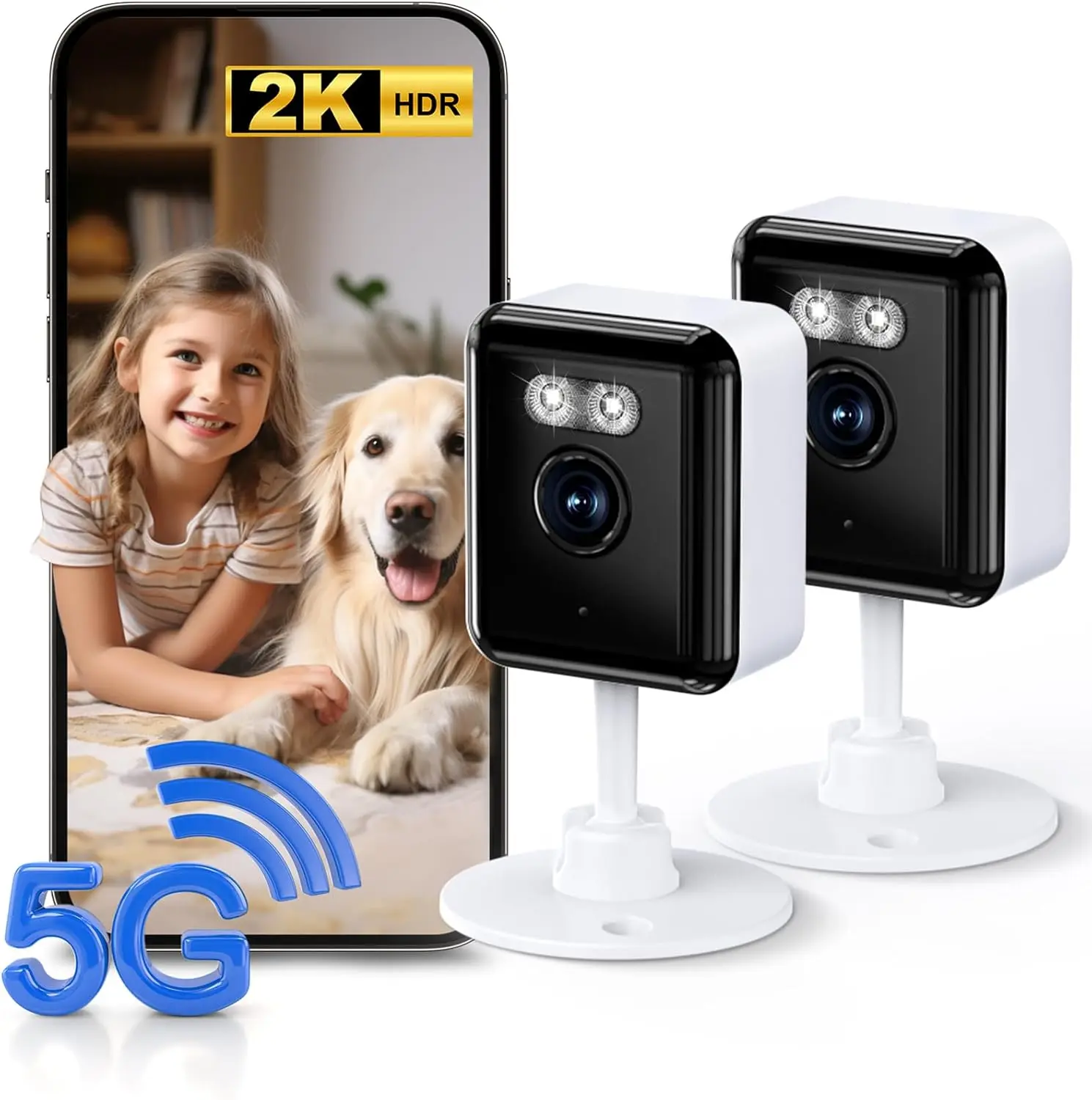 Indoor Home Security Camera for Pets, Elderly & Kids, WiFi Camera with AI Detection, Two-Way Audio, 3.6mm HD Lens, Infrared Night Vision 10–20m, TF Card & Cloud Storage