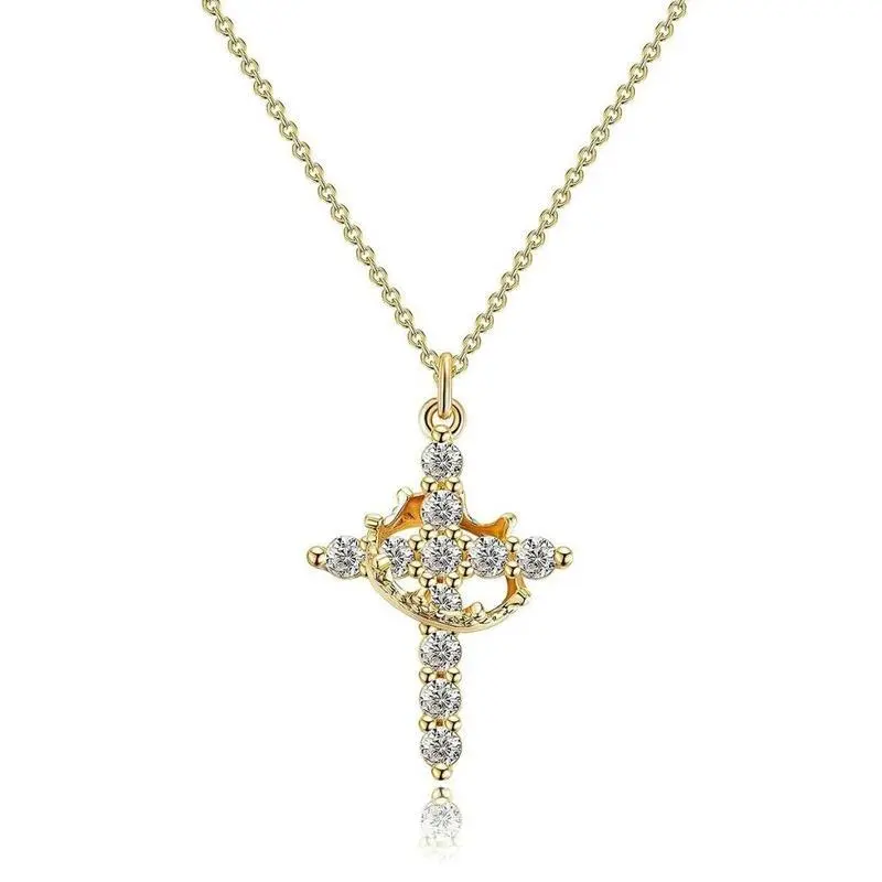 Charm Necklace for Women, Elegant Double-Layer Copper Paper Clip Choker with Rhinestone Cross Pendant, Adjustable with 2-Inch Extension, Charm Necklaces, Rhinestones, Unisex, Anniversary, Cross Motif, Adjustable Long