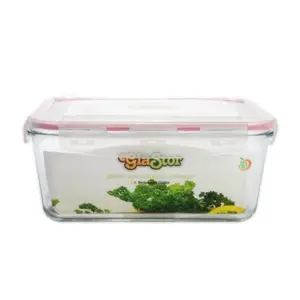 212 MAIN Tribest Glastor 64oz Silicone-Plastic Rectangular Kitchen Food Storage Container - Lightweight, Airtight Tempered Glass Body with Snap Lids, Oven-Safe Dog & Cat Feeding Accessory