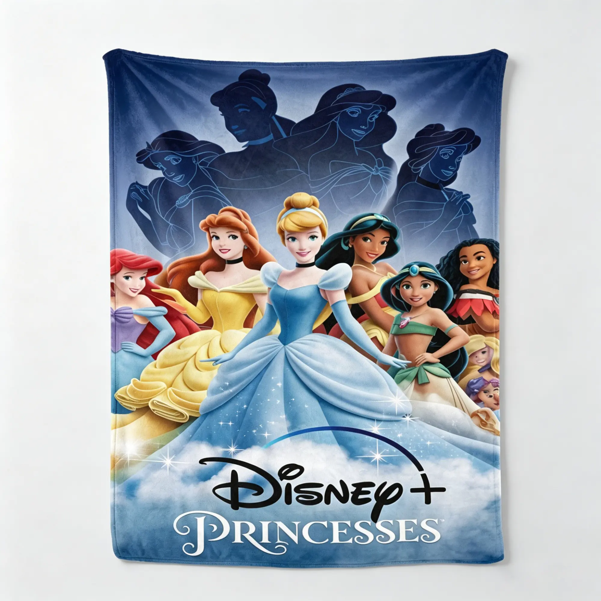 Disney Princesses Flannel Fleece Blanket Cinderella Belle Ariel Jasmine Moana Character Print, Soft Cozy Throw for Bed Couch, Kids Room Decor Gift