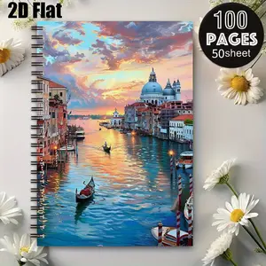 1 Spiral Coil Notebook 5.7x8.26 Inch, Durable Binding, Venice Sunset Design, Travel Journal for Vacation Trips, Daily Planner for Students & Office, Ideal Gift for Christmas, Birthday and Travel Enthusiasts [2D] Flat