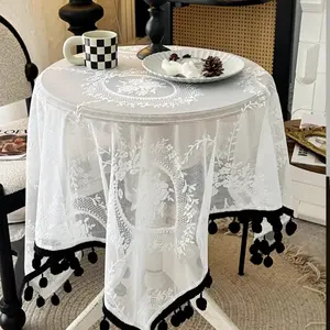 1PC Square & Rectangular Fabric Tablecloth with Black Tassels, Ideal for Living Room Coffee Tables & Dining Tables, Perfect for Afternoon Tea, Weddings, Birthdays, Festive Parties and Home Decor, Rectangle Tablecloth