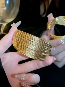 Women's Elegant Cuff Bracelet, Wide Line Design, Ladder Cuffs, Exaggerated Open Style, High-End Luxury, Perfect for Daily Commute, Festive Parties