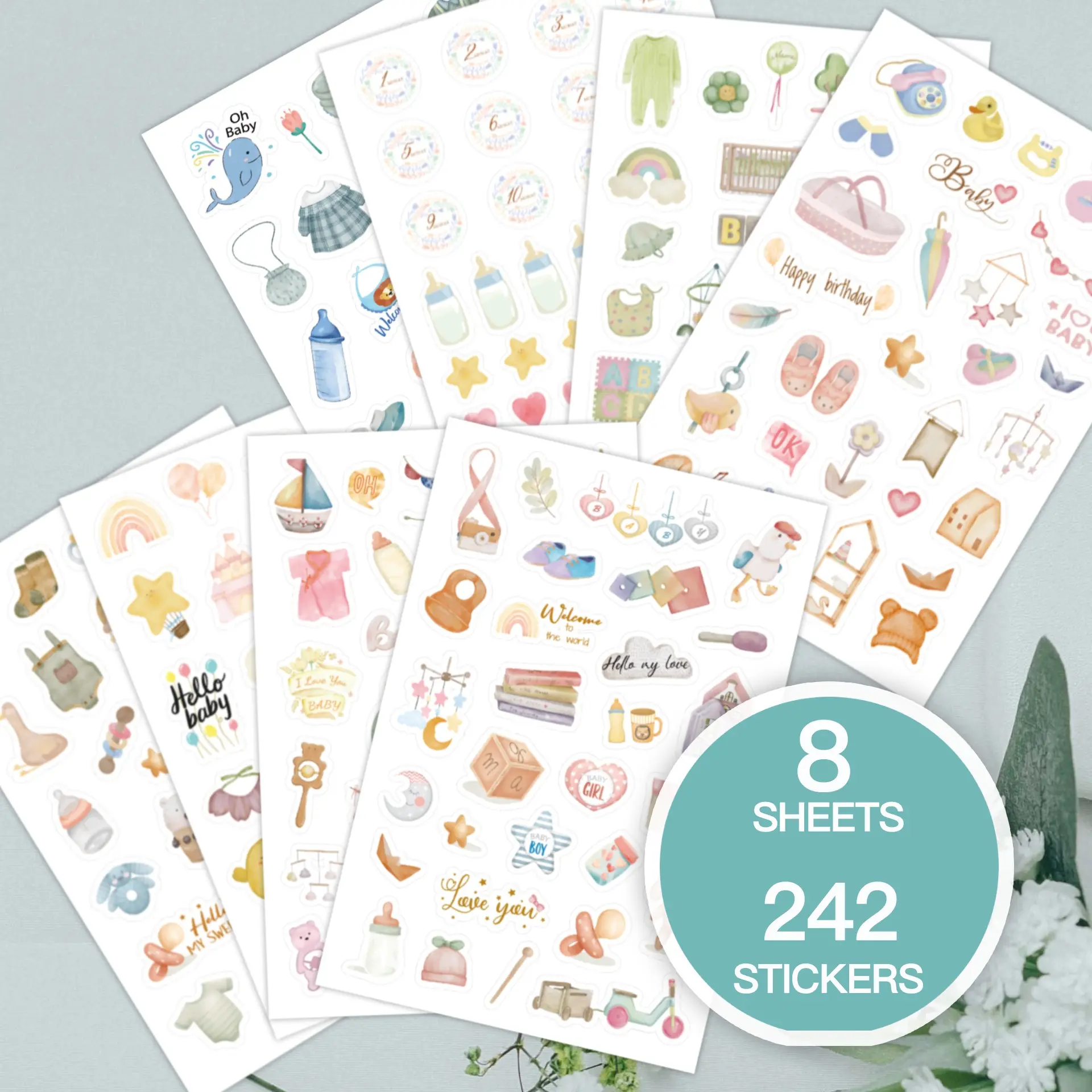 Pregnancy Diary Stickers Set, 242 Pieces Sticker Sheets Waterproof Decorative Journal Stickers for Scrapbooks, Water Bottles, Laptops, New Moms Gift
