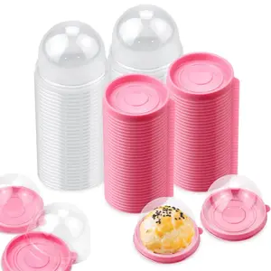 100 pcs Clear plastic cake box Dome Muffin Single Container Box Mini Cake Containers wedding birthday gift box for Cookies, Strawberry, Mooncake