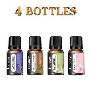 4pcs Lavender Sandalwood Jasmine Sakura Essential Oils, 10ML Aromatherapy Oil Calming Home Fragrance for Diffusers, Humidifiers, Car Fresheners, Candle Making
