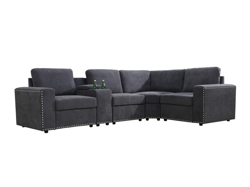 Dark Grey Corduroy 5-Piece Sofa Set - Modular Sectional for Living Room & Small Space