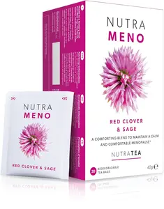 Nutra Tea NutraMeno - Menopause Tea, Red Clover Tea - Perimenopause & Menopause Relief For Women - Includes Red Clover, Sage & Rose - 20 Individually Wrapped Bags - Herbal Infusion (1 Pack)