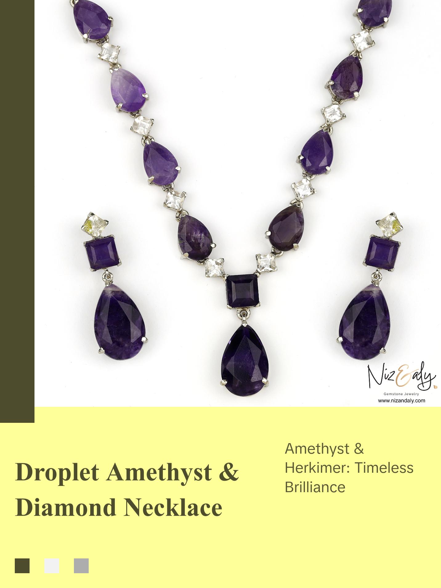 Stunning Droplet Cut Amethyst and Herkimer Diamond Necklace Set