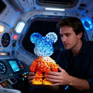 Starry Color Bear 3D Puzzle Building Block Ornament, Room Decoration, Home Decor, Party Decoration, Handmade Craft, Fine Carving Statue