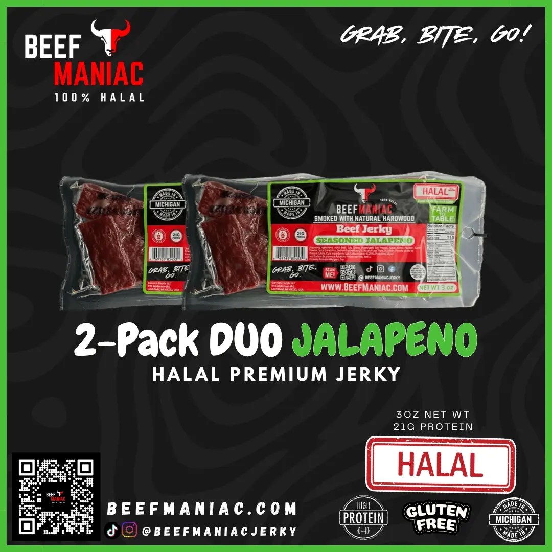 Halal Beef Jerky 2-Pack Duo Jalapeno by Beef Maniac | Natural Hardwood ...