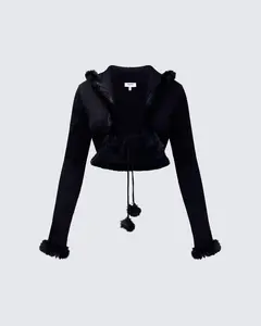 Shoshana Black Fur Trimmed Bow Tied Cardigan