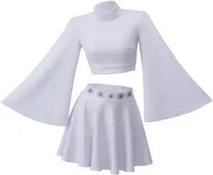 Princess Leia Cosplay Costume White Suit Crop Top Skirt Outfits Halloween Carnival Suit for Women