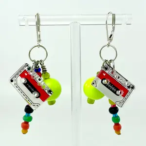Super-Fun 80’s Inspired Retro Colorful Cassette Tape Leverback Dangle Drop Earrings