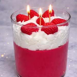 Strawberries & Cream 3-wick Luxury Coconut Wax Candle with Fresh Strawberry Accents and Creamy Top