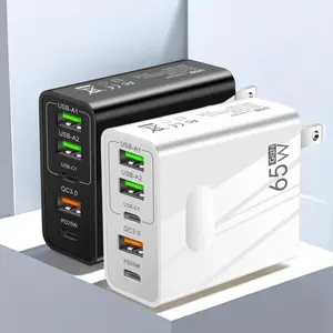 65W Five-port Portable Smartphone Fast Charger, 3 USB Multi-Port Adaptor With PD USB Type C, Travel Mobile Charger Charging Plug, Electronic Charger Phone Accessories, Portable Charger, PD Wall Charger