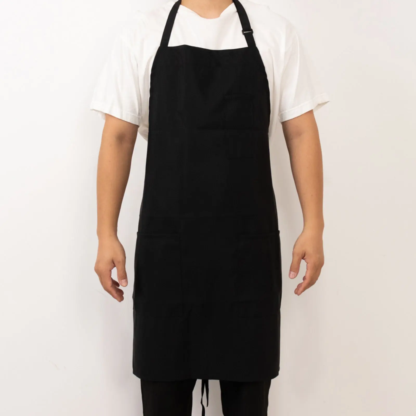 Premium Black Synthetic All Purpose Cooking Bib Apron - Unisex, 1 Size, Adjustable Neck, Long Ties, Waterdrop Resistance, 2 Pockets, Kitchen Chef Apron, Work Apron, Kitchen Aprons