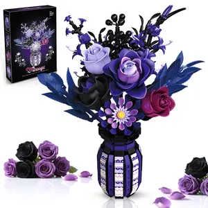 Flowers Bouquet Building Set 1218PCS  RosesPurple Botanical Collection with Vasefor Gothic forWomen Adults Girls 14+ Home OfficeDecor