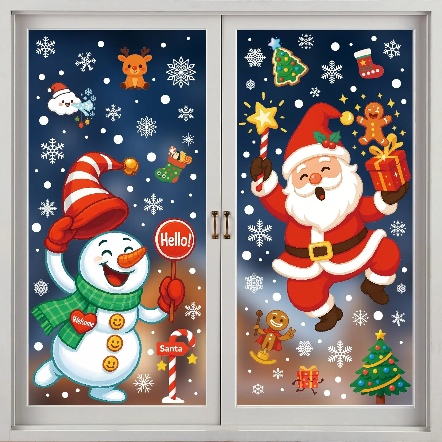 Christmas Stickers Set, 2 Sheets/set Elderly Snowman Snowflake Window Decorations, Festive Holiday Stickers for Home Decoration, Decorative Stickers