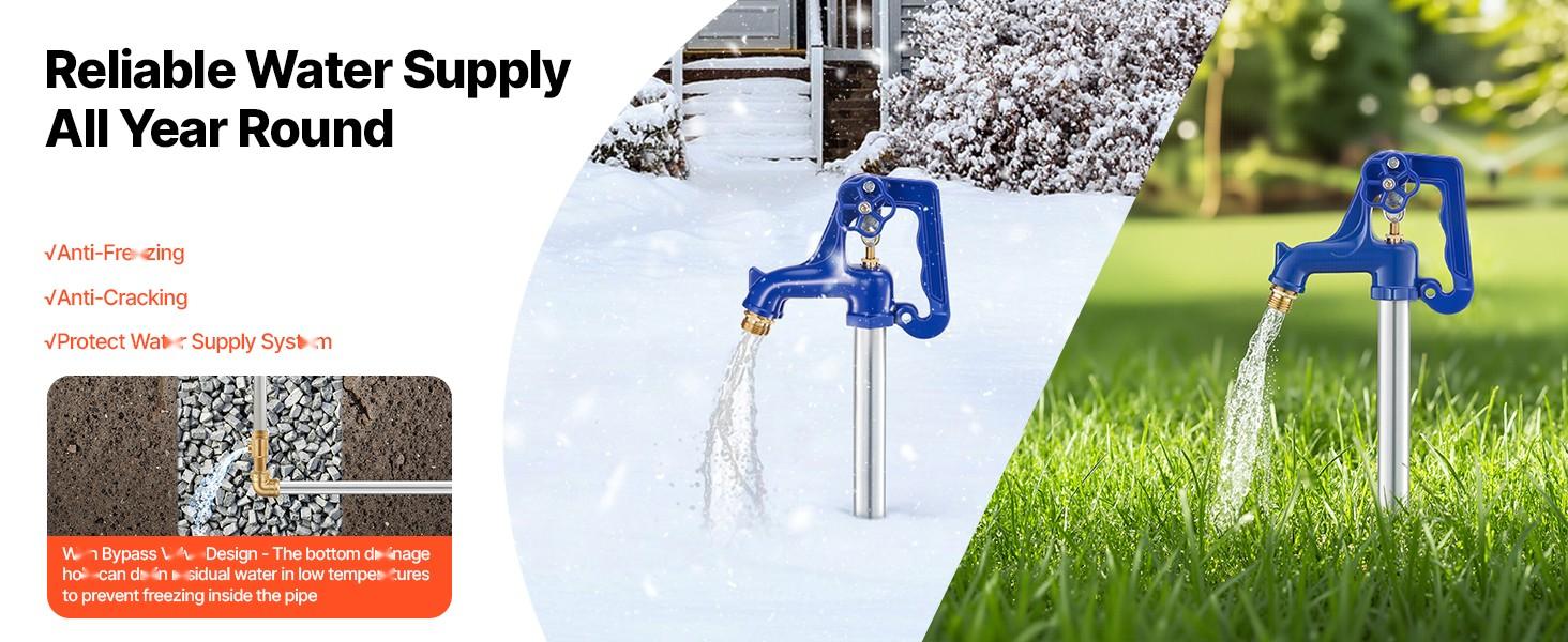 Frost-Proof Yard Hydrant For Irrigation, 12-Inch Buried Depth, Outdoor Freeze-Proof Faucet With 3/4-Inch NPT Connection, Lever Handle And Handwheel, Lead-Free Hydrant For Garden, Yard And Farm Irrigation Applications